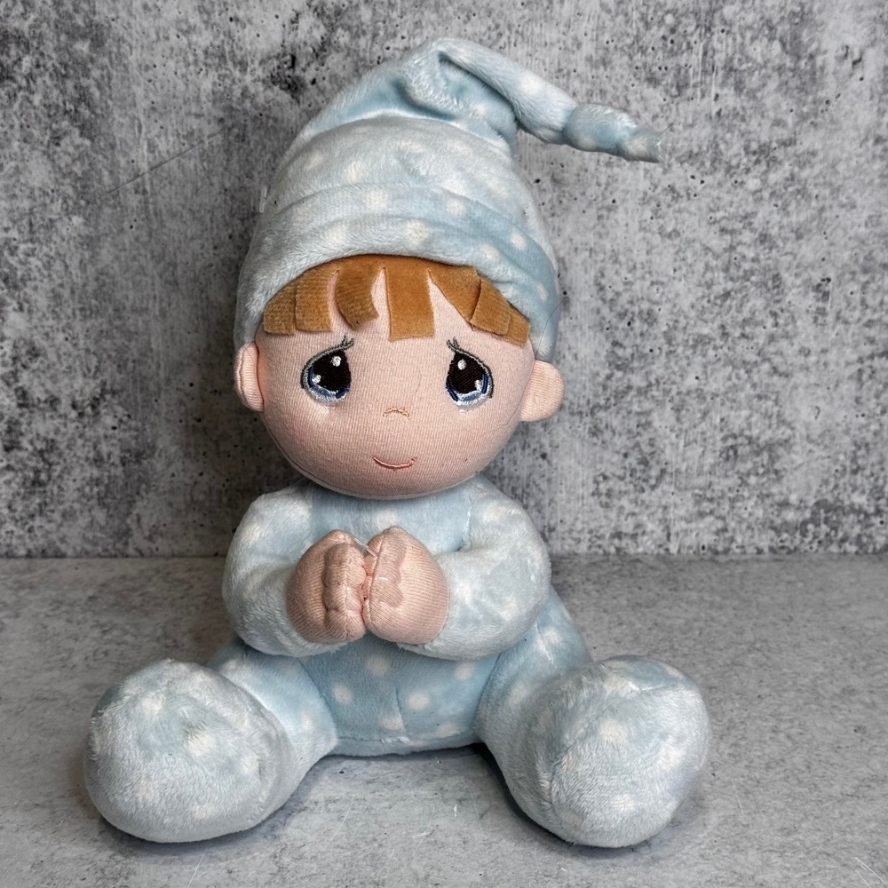 Precious Moments Praying Boy Plush Blue Polka Dot Pajamas Nightcap 9 Inch 2024